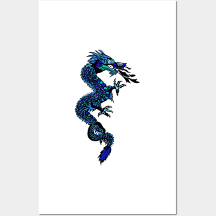 Blue Chinese dragon design Posters and Art